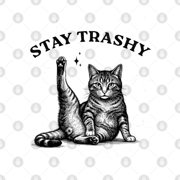 Stay Trashy - Funny Cat Yoga Vintage Tattoo Style by UrbanLifeApparel