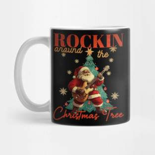 Rocking Around The Christmas Tree Santa Rock and Roll Guitar Mug