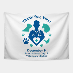 Thank Vets December 9 International Day of Veterinary Medicine Heart Cross T‑Shirt Tapestry