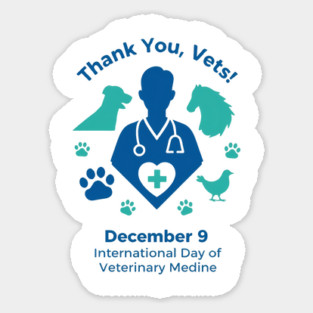 Thank Vets December 9 International Day of Veterinary Medicine Heart Cross T‑Shirt Sticker