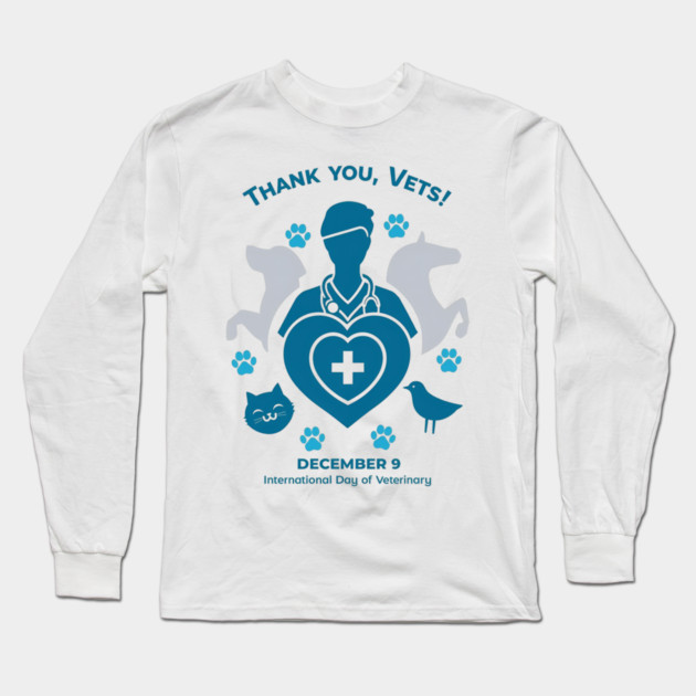 Thank Vets December 9 International Day of Veterinary Medicine Heart Cross T‑Shirt Long Sleeve T-Shirt by Ink Lines