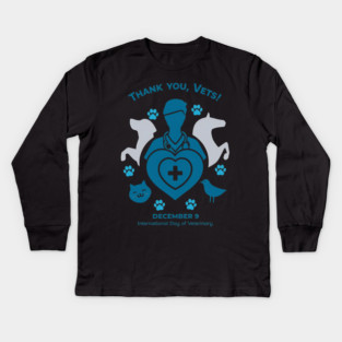 Thank Vets December 9 International Day of Veterinary Medicine Heart Cross T‑Shirt Kids Long Sleeve T-Shirt