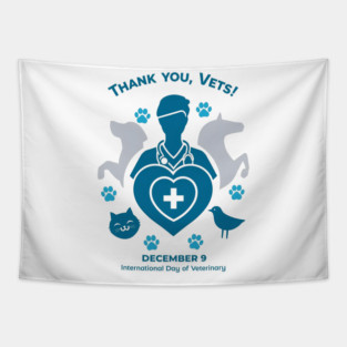 Thank Vets December 9 International Day of Veterinary Medicine Heart Cross T‑Shirt Tapestry