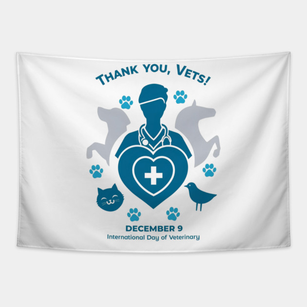 Thank Vets December 9 International Day of Veterinary Medicine Heart Cross T‑Shirt Tapestry by Ink Lines