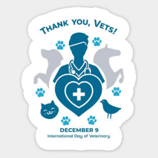 Thank Vets December 9 International Day of Veterinary Medicine Heart Cross T‑Shirt Sticker