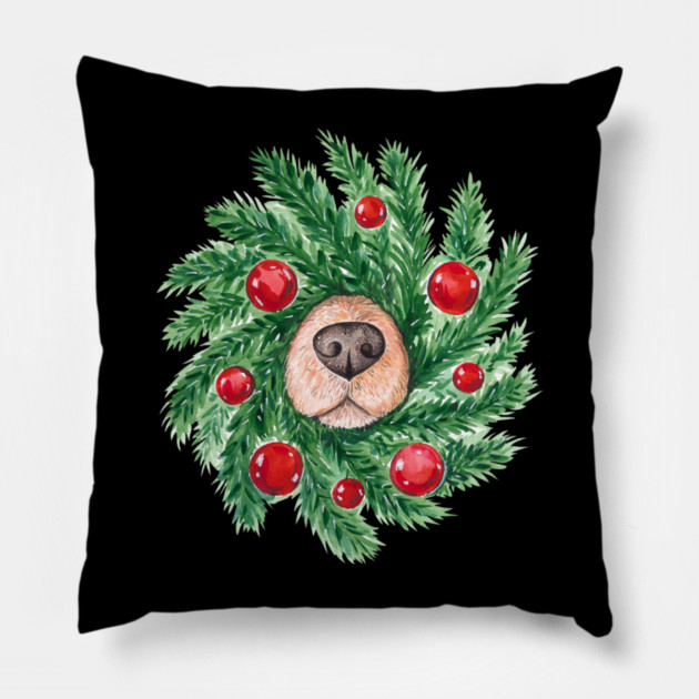 Cute Christmas Dog Nose Wreath Funny Dogs Pillow by yangho
