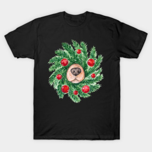 Cute Christmas Dog Nose Wreath Funny Dogs T-Shirt