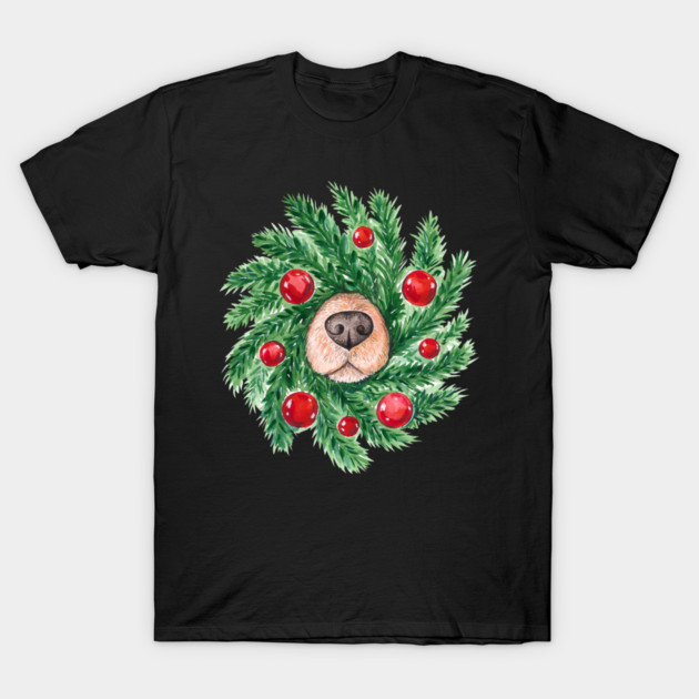Cute Christmas Dog Nose Wreath Funny Dogs T-Shirt by yangho