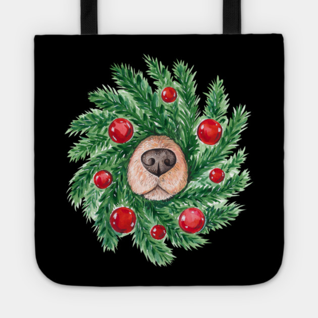 Cute Christmas Dog Nose Wreath Funny Dogs Tote by yangho