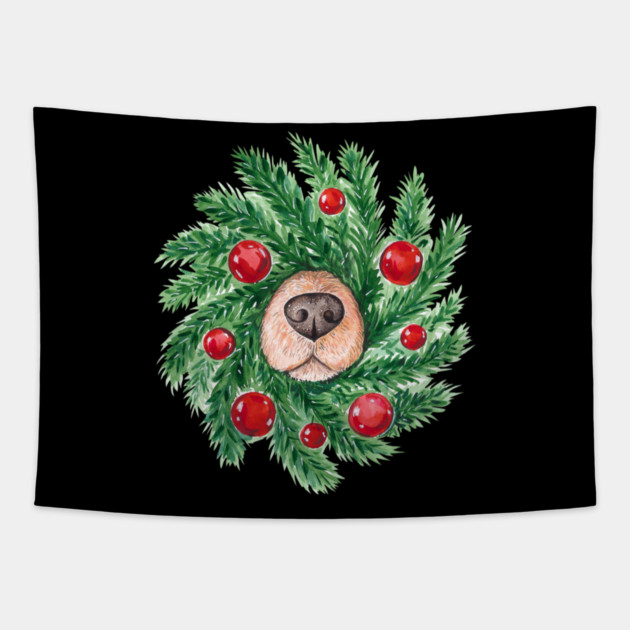 Cute Christmas Dog Nose Wreath Funny Dogs Tapestry by yangho