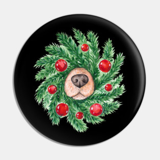 Cute Christmas Dog Nose Wreath Funny Dogs Pin
