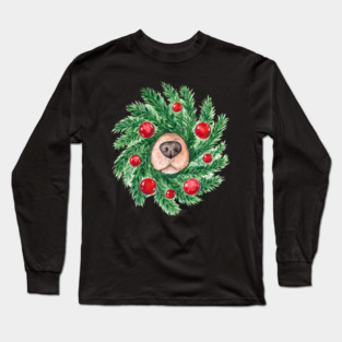 Cute Christmas Dog Nose Wreath Funny Dogs Long Sleeve T-Shirt