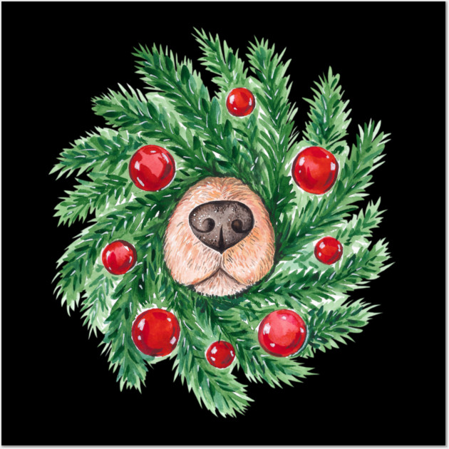 Cute Christmas Dog Nose Wreath Funny Dogs Wall Art by yangho