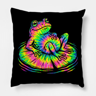 Tie Dye Frog Relaxing on a Lily Pad Pillow