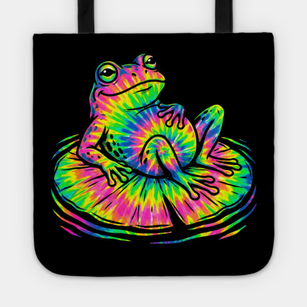Tie Dye Frog Relaxing on a Lily Pad Tote by Creatifly Graphic Tees