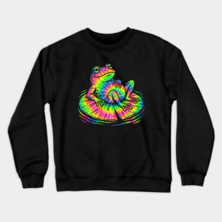 Tie Dye Frog Relaxing on a Lily Pad Crewneck Sweatshirt