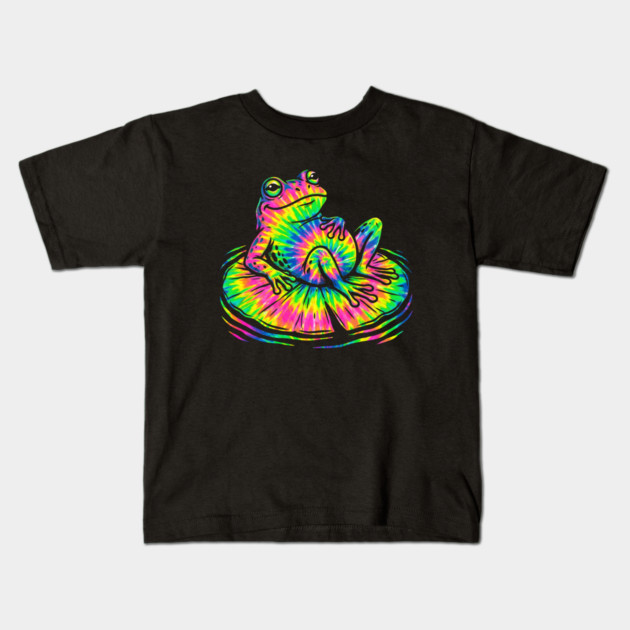 Tie Dye Frog Relaxing on a Lily Pad Kids T-Shirt by Creatifly Graphic Tees