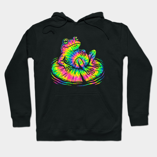 Tie Dye Frog Relaxing on a Lily Pad Hoodie by Creatifly Graphic Tees