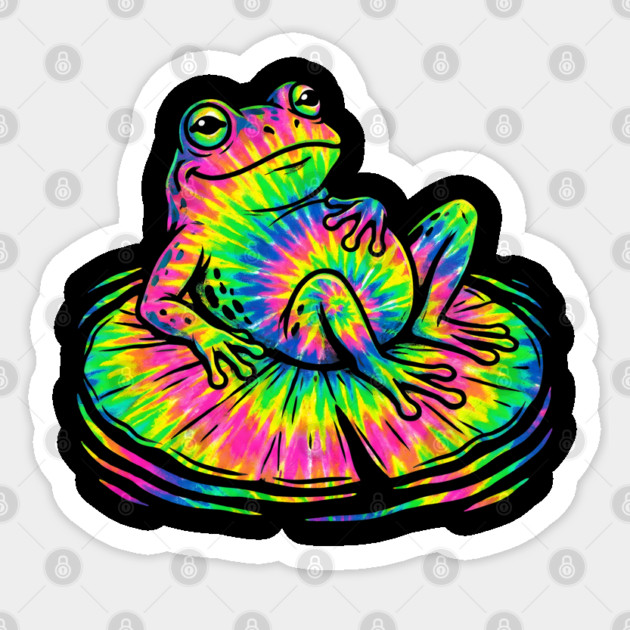Tie Dye Frog Relaxing on a Lily Pad Sticker by Creatifly Graphic Tees