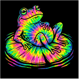Tie Dye Frog Relaxing on a Lily Pad Posters and Art