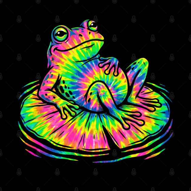 Tie Dye Frog Relaxing on a Lily Pad by Creatifly Graphic Tees