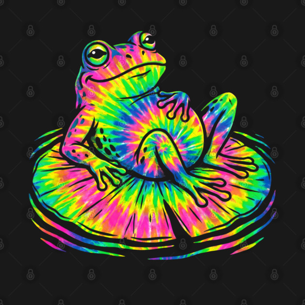 Tie Dye Frog Relaxing on a Lily Pad by Creatifly Graphic Tees