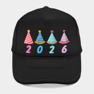 2026 with Colorful Party Hats for New Year Hat