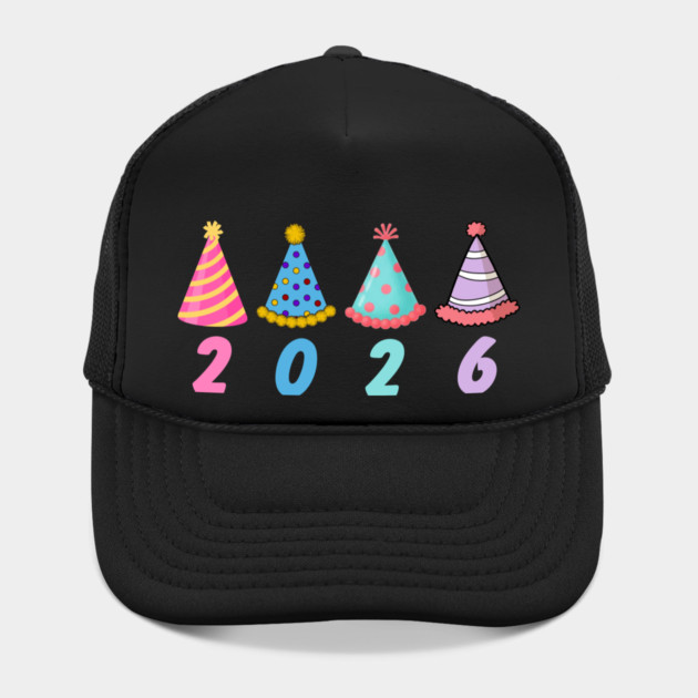 2026 with Colorful Party Hats for New Year by Creatifly Graphic Tees