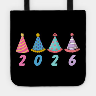 2026 with Colorful Party Hats for New Year Tote