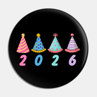 2026 with Colorful Party Hats for New Year Pin