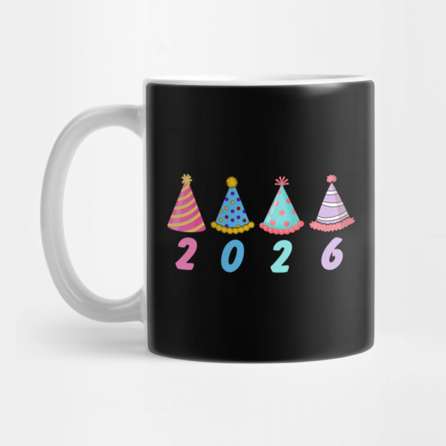 2026 with Colorful Party Hats for New Year by Creatifly Graphic Tees