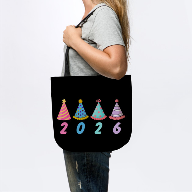 2026 with Colorful Party Hats for New Year by Creatifly Graphic Tees