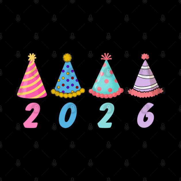 2026 with Colorful Party Hats for New Year by Creatifly Graphic Tees