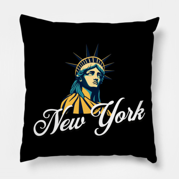 New York, Statue Of Liberty. Iconic City Pride Pillow by Pixel Threads 
