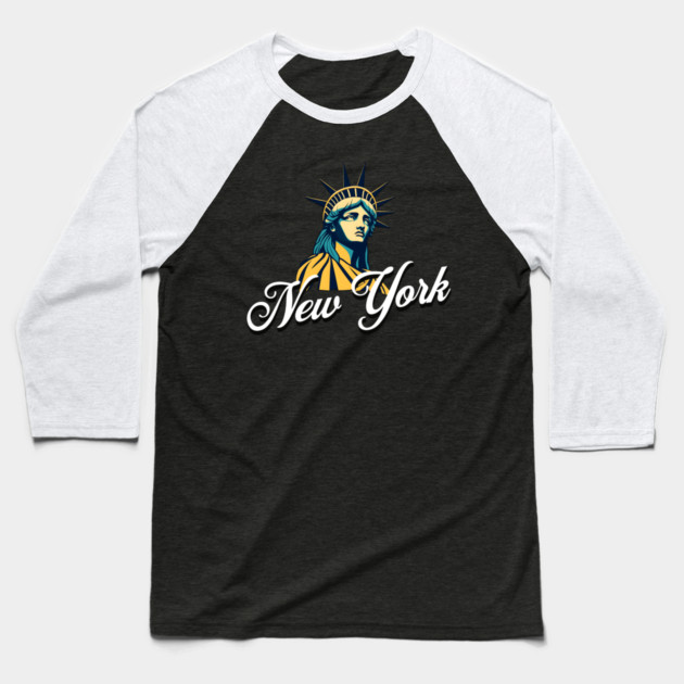 New York, Statue Of Liberty. Iconic City Pride Baseball T-Shirt by Pixel Threads 