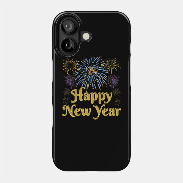 Happy New Year with Fireworks Celebration Phone Case by Creatifly Graphic Tees