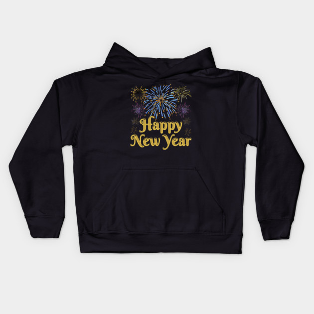 Happy New Year with Fireworks Celebration Kids Hoodie by Creatifly Graphic Tees