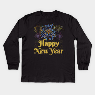 Happy New Year with Fireworks Celebration Kids Long Sleeve T-Shirt