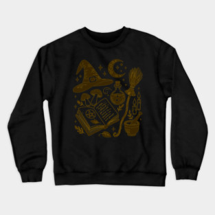 Golden Spellbook – Witchy Ritual Line Art in Moonlight Crewneck Sweatshirt