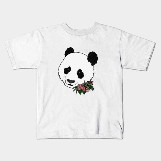 Cute Panda Bear Face Floral Kids T-Shirt by logiamerch