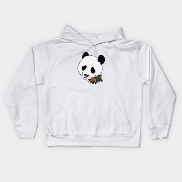 Cute Panda Bear Face Floral Kids Hoodie by logiamerch