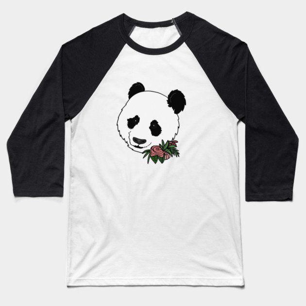 Cute Panda Bear Face Floral Baseball T-Shirt by logiamerch