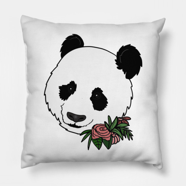 Cute Panda Bear Face Floral Pillow by logiamerch