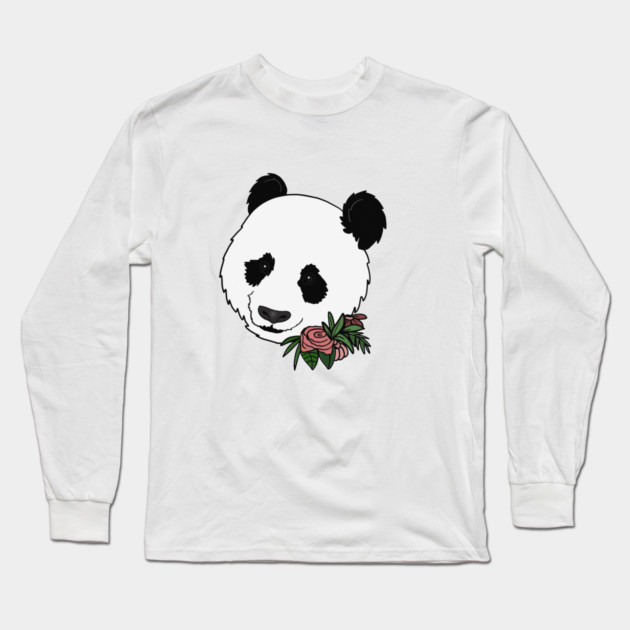 Cute Panda Bear Face Floral Long Sleeve T-Shirt by logiamerch