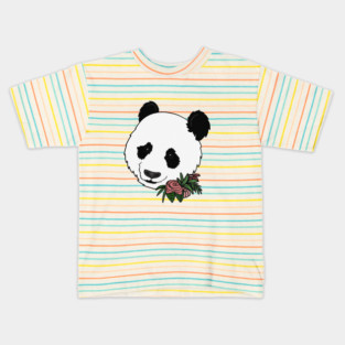 Cute Panda Bear Face Floral Kids T-Shirt