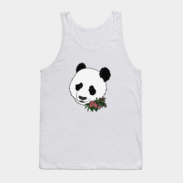 Cute Panda Bear Face Floral Tank Top by logiamerch