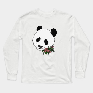 Cute Panda Bear Face Floral Long Sleeve T-Shirt