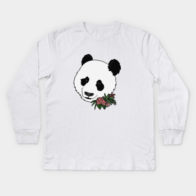 Cute Panda Bear Face Floral Kids Long Sleeve T-Shirt by logiamerch