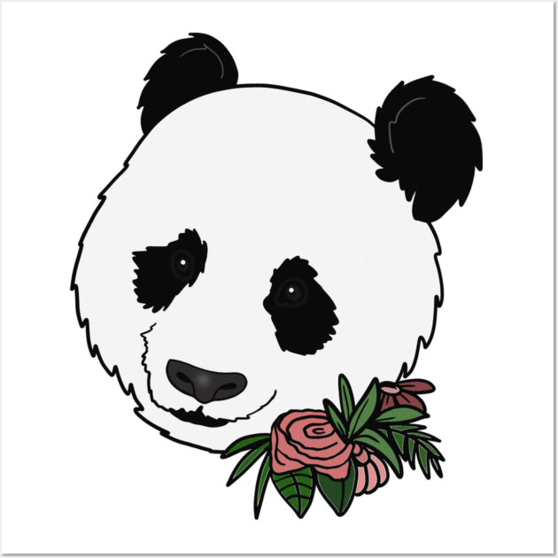Cute Panda Bear Face Floral Wall Art by logiamerch