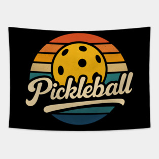 Pickleball Retro Sunset Pickle Ball Sports Player Tapestry